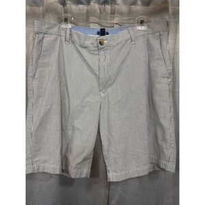 IZOD Mens Seersucker Striped Shorts Blue White Size 38 Flat Front Casual Summer